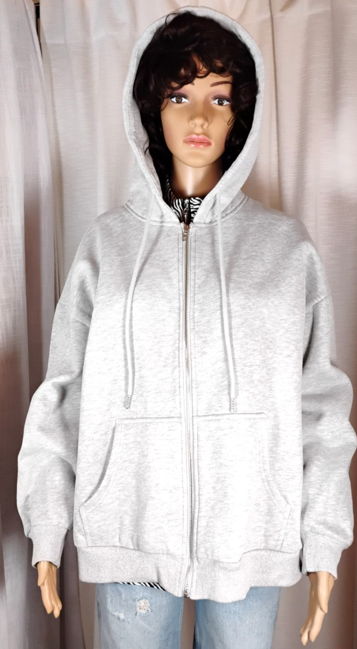 Trendy Queen Womens Gray Hoodie Sweatshirt Large Full Zip Kangaroo Pocket